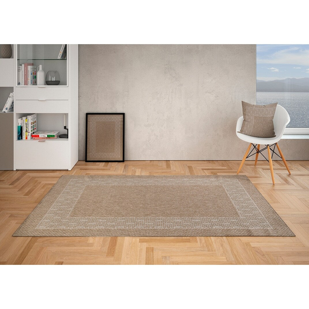 GAD - Classical Sisal-Inspired Indoor Outdoor Area Rug, Medallion, Bordered, Geometric Pattern, Fade and Stain Resistant