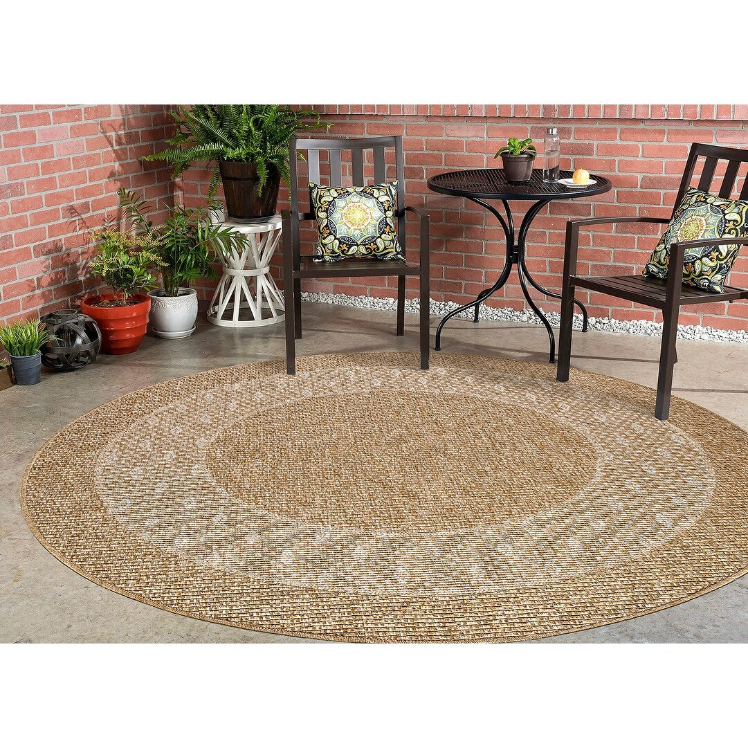 GAD - Classical Sisal-Inspired Indoor Outdoor Area Rug, Medallion, Bordered, Geometric Pattern, Fade and Stain Resistant