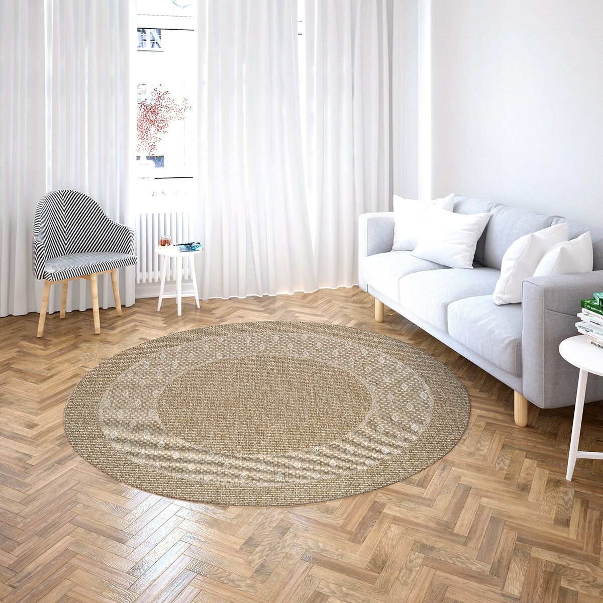 GAD - Classical Sisal-Inspired Indoor Outdoor Area Rug, Medallion, Bordered, Geometric Pattern, Fade and Stain Resistant