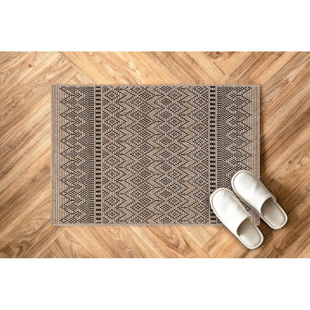 GAD - Classical Sisal-Inspired Indoor Outdoor Area Rug, Medallion, Bordered, Geometric Pattern, Fade and Stain Resistant