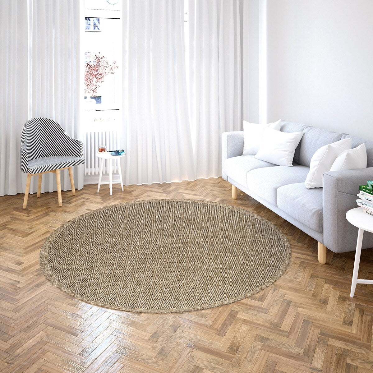 GAD - Classical Sisal-Inspired Indoor Outdoor Area Rug, Medallion, Bordered, Geometric Pattern, Fade and Stain Resistant