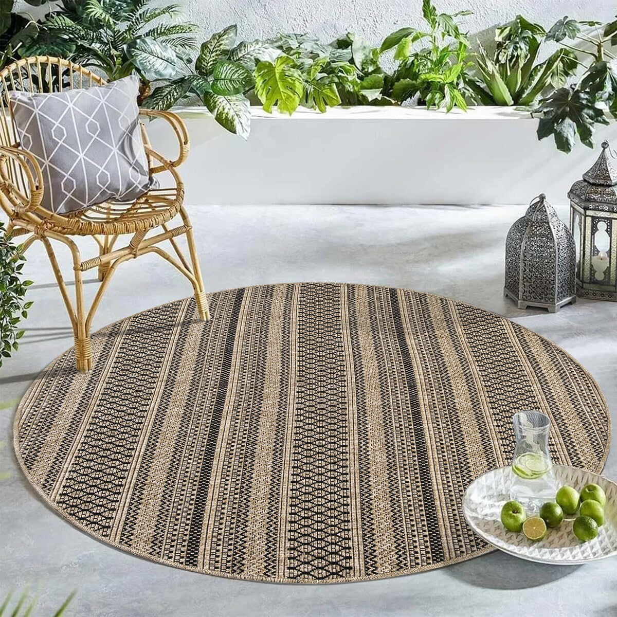 GAD - Classical Sisal-Inspired Indoor Outdoor Area Rug, Medallion, Bordered, Geometric Pattern, Fade and Stain Resistant