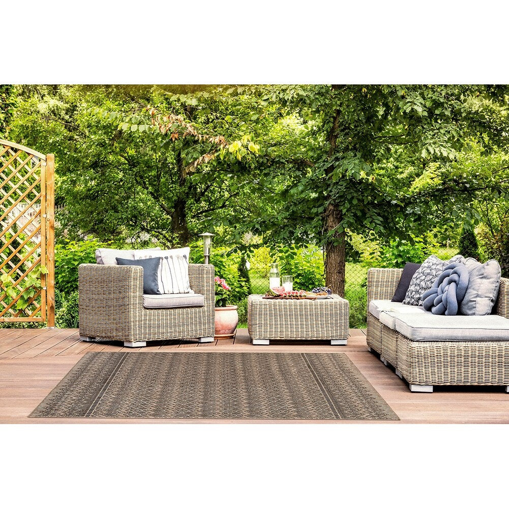 GAD - Classical Sisal-Inspired Indoor Outdoor Area Rug, Medallion, Bordered, Geometric Pattern, Fade and Stain Resistant