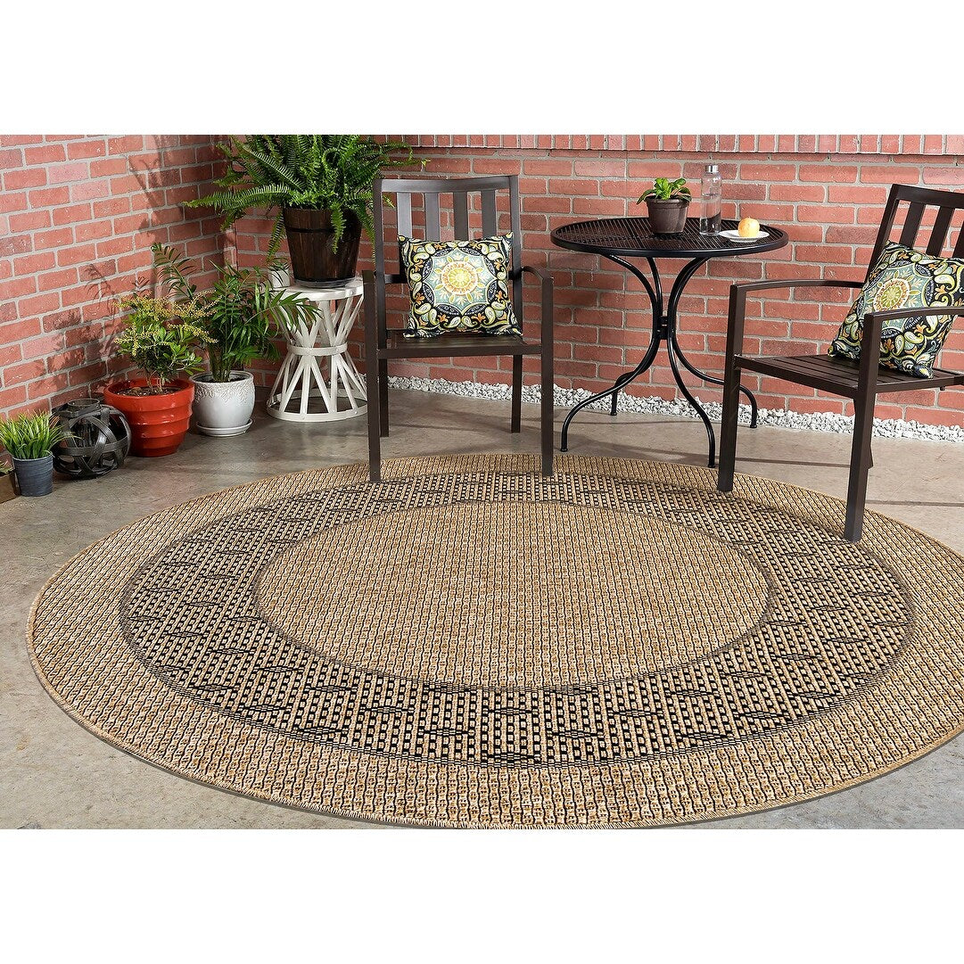 GAD - Classical Sisal-Inspired Indoor Outdoor Area Rug, Medallion, Bordered, Geometric Pattern, Fade and Stain Resistant