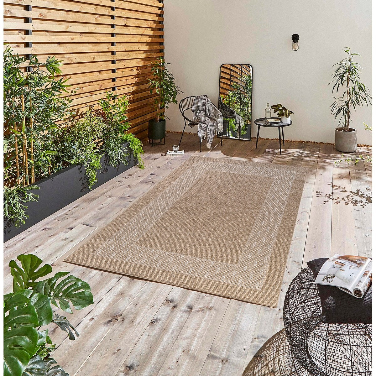 GAD - Classical Sisal-Inspired Indoor Outdoor Area Rug, Medallion, Bordered, Geometric Pattern, Fade and Stain Resistant
