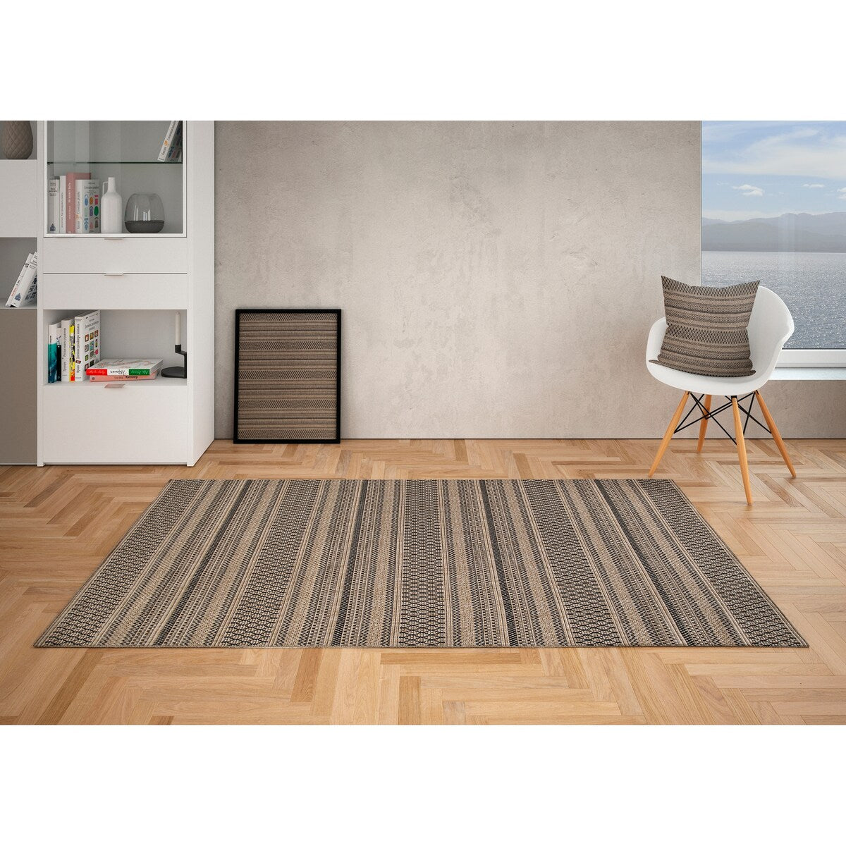 GAD - Classical Sisal-Inspired Indoor Outdoor Area Rug, Medallion, Bordered, Geometric Pattern, Fade and Stain Resistant