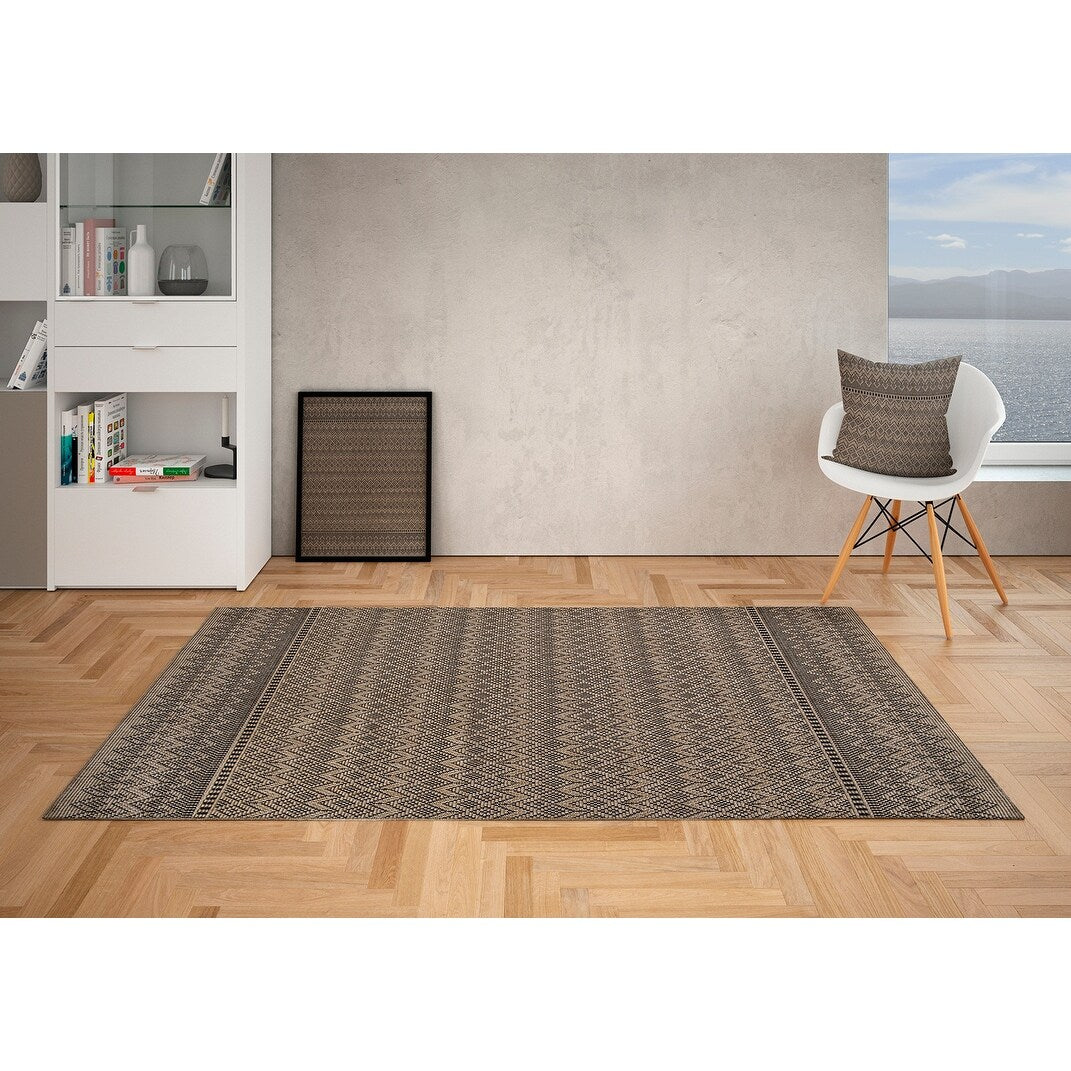 GAD - Classical Sisal-Inspired Indoor Outdoor Area Rug, Medallion, Bordered, Geometric Pattern, Fade and Stain Resistant
