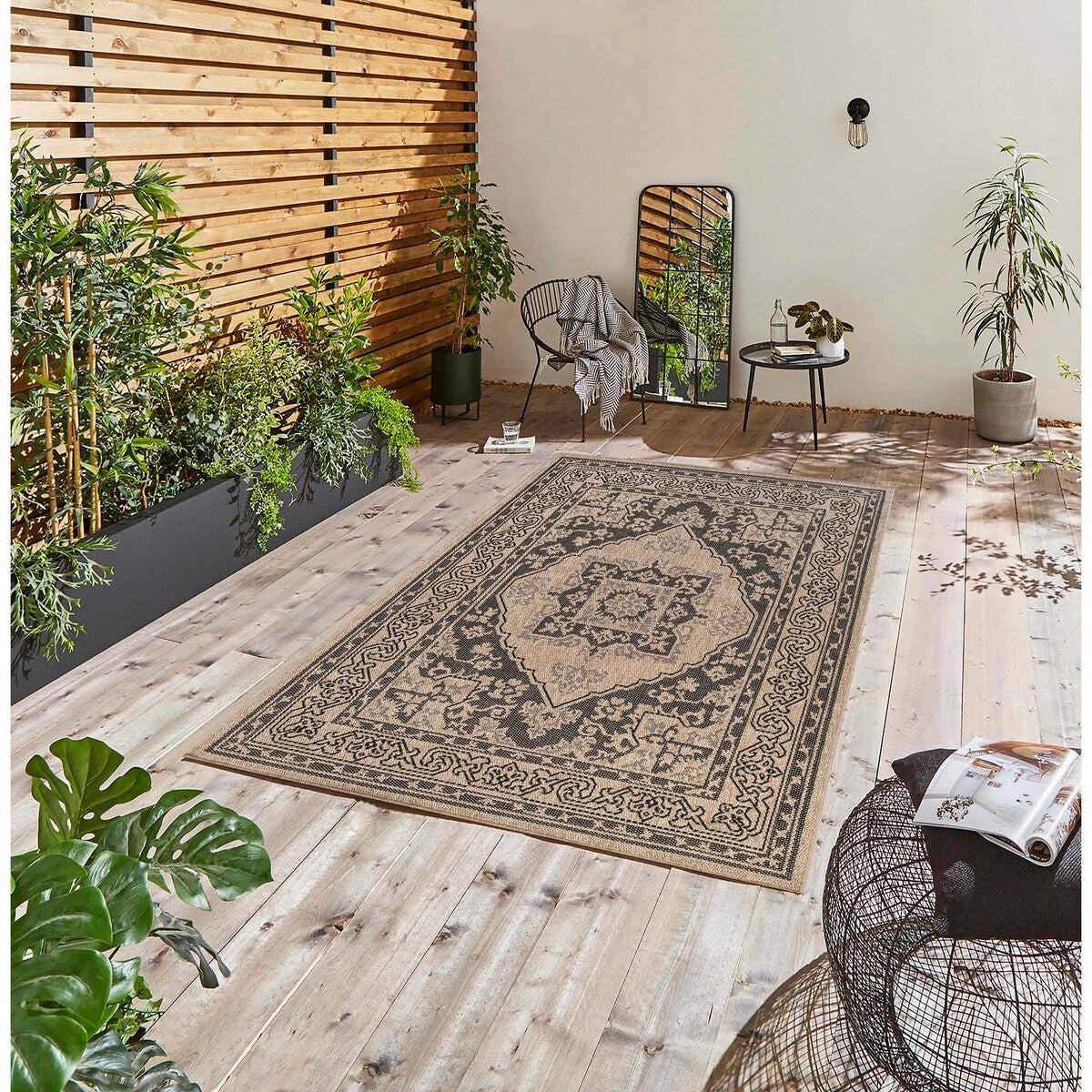 GAD - Classical Sisal-Inspired Indoor Outdoor Area Rug, Medallion, Bordered, Geometric Pattern, Fade and Stain Resistant