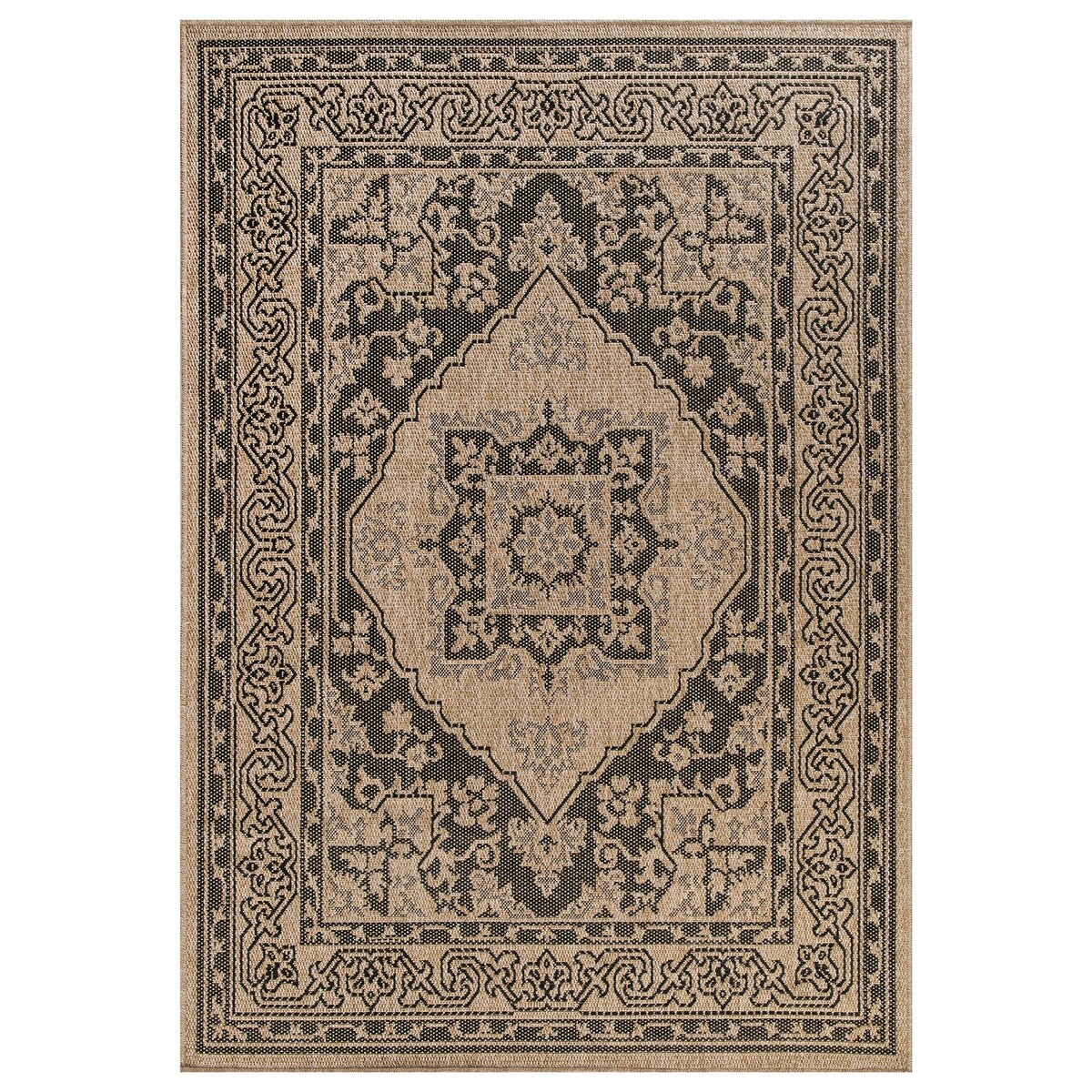 GAD - Classical Sisal-Inspired Indoor Outdoor Area Rug, Medallion, Bordered, Geometric Pattern, Fade and Stain Resistant