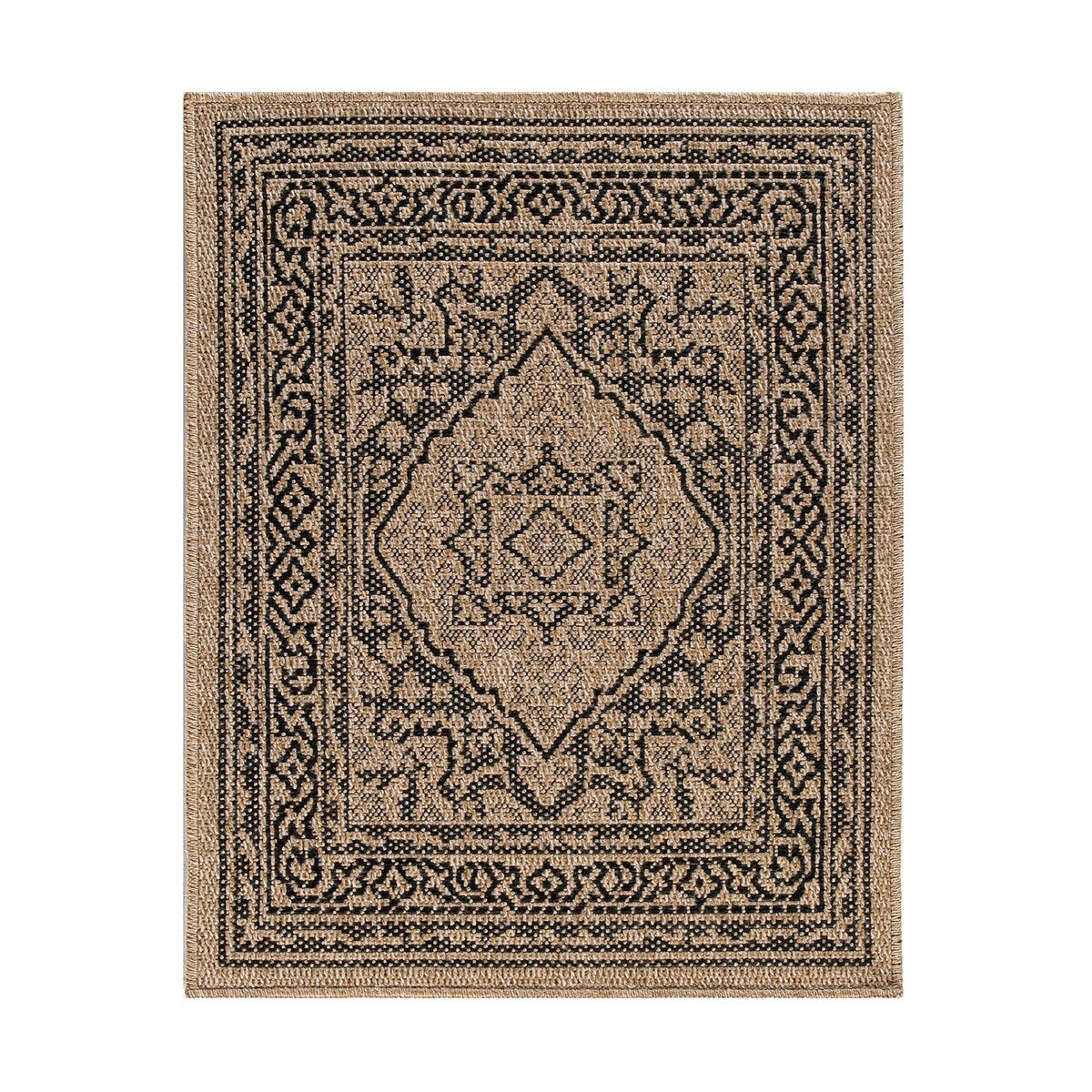 GAD - Classical Sisal-Inspired Indoor Outdoor Area Rug, Medallion, Bordered, Geometric Pattern, Fade and Stain Resistant