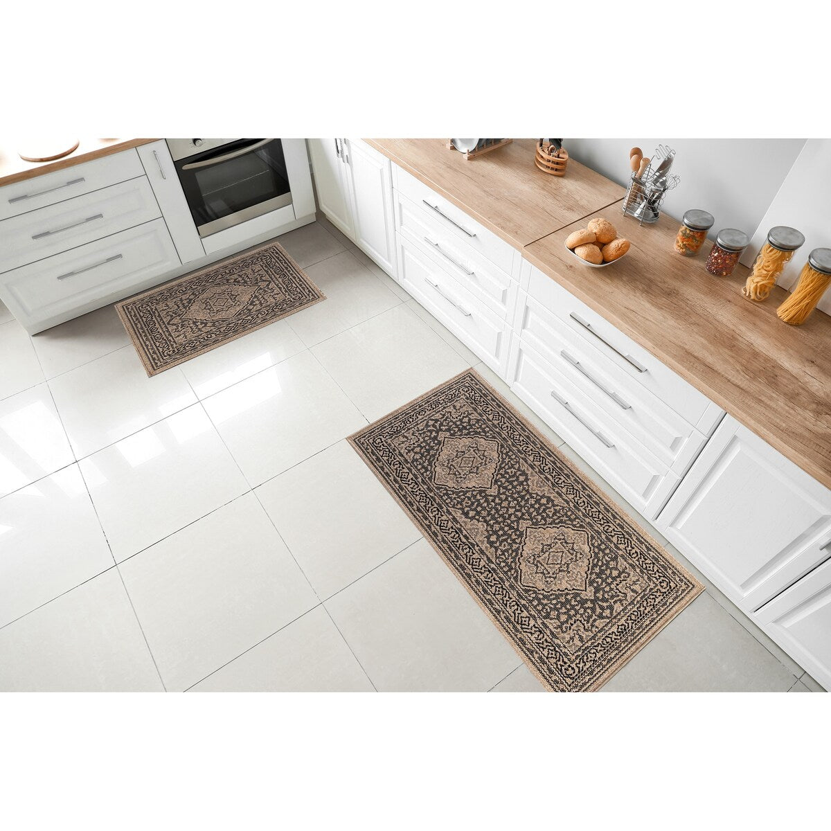 GAD - Classical Sisal-Inspired Indoor Outdoor Area Rug, Medallion, Bordered, Geometric Pattern, Fade and Stain Resistant