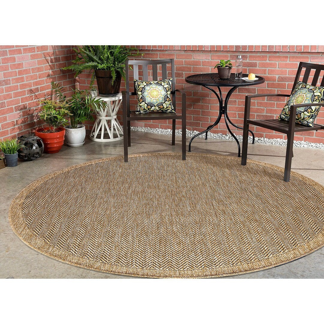 GAD - Classical Sisal-Inspired Indoor Outdoor Area Rug, Medallion, Bordered, Geometric Pattern, Fade and Stain Resistant