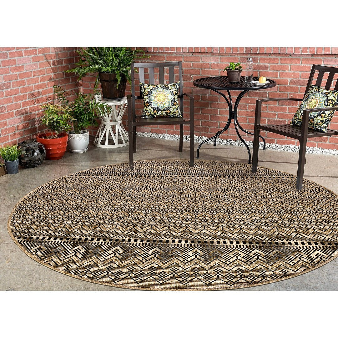 GAD - Classical Sisal-Inspired Indoor Outdoor Area Rug, Medallion, Bordered, Geometric Pattern, Fade and Stain Resistant