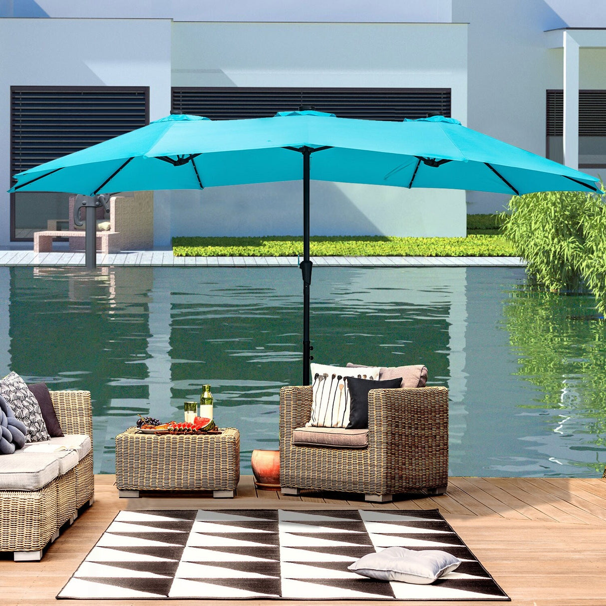 GDY 15 FT Outdoor Rectangle Umbrella with 48 pieces Solar LED light (Optional Base Sold Separately)