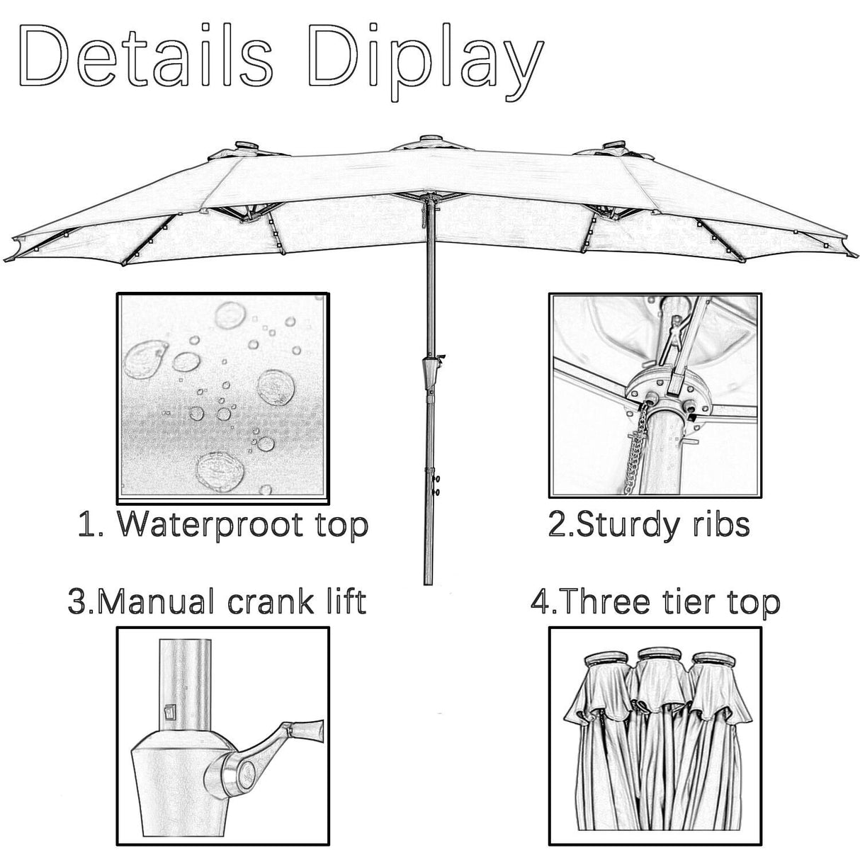 GDY 15 FT Outdoor Rectangle Umbrella with 48 pieces Solar LED light (Optional Base Sold Separately)