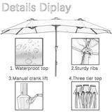 GDY 15 FT Outdoor Rectangle Umbrella with 48 pieces Solar LED light (Optional Base Sold Separately)