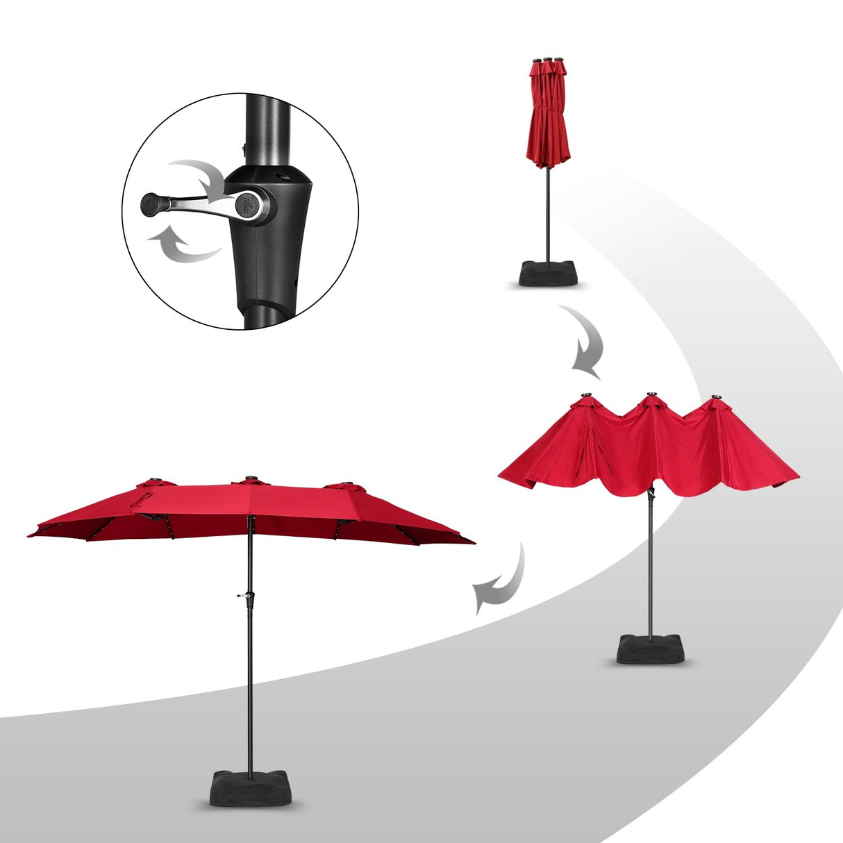 GDY 15 FT Outdoor Rectangle Umbrella with 48 pieces Solar LED light (Optional Base Sold Separately)