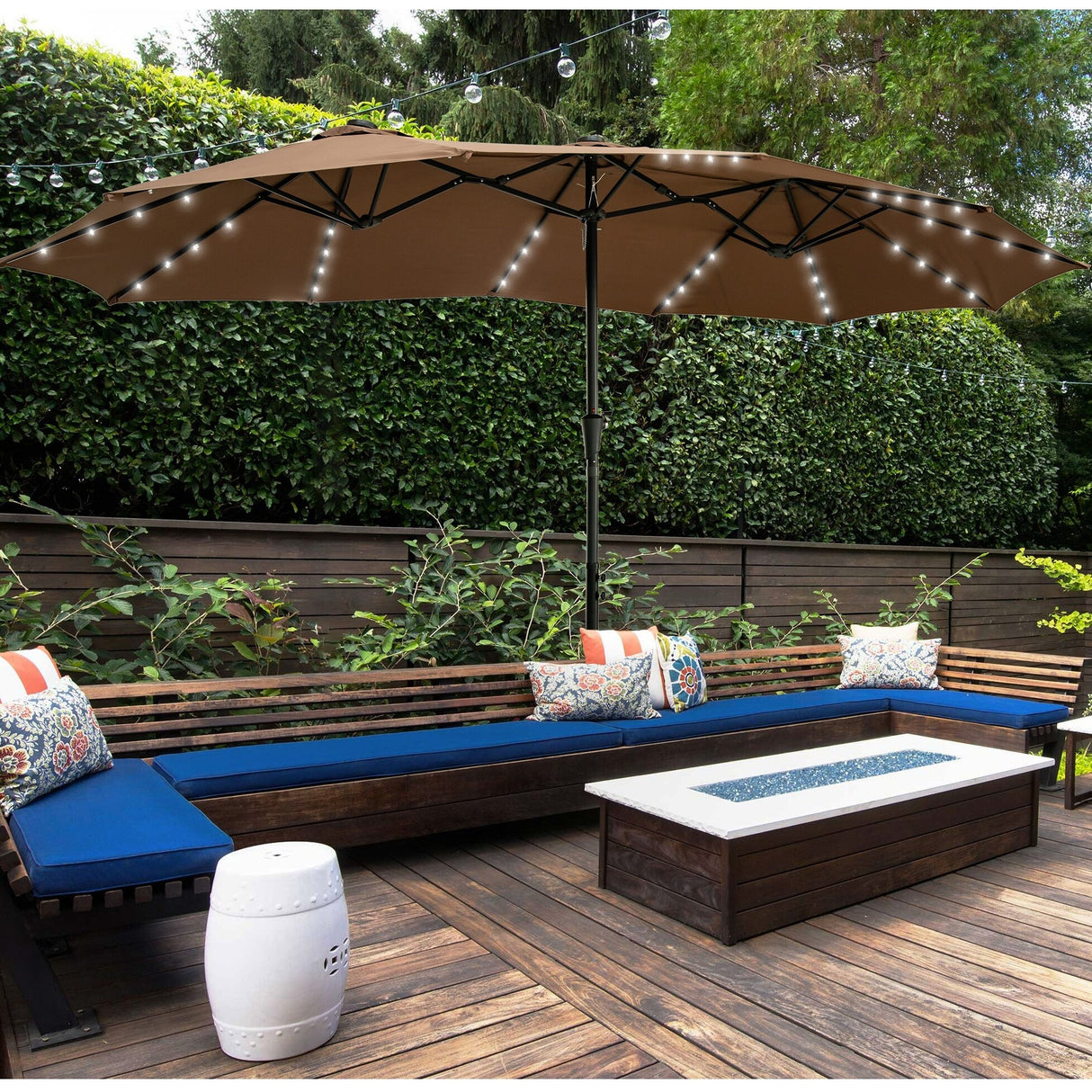 GDY 15 FT Outdoor Rectangle Umbrella with 48 pieces Solar LED light (Optional Base Sold Separately)