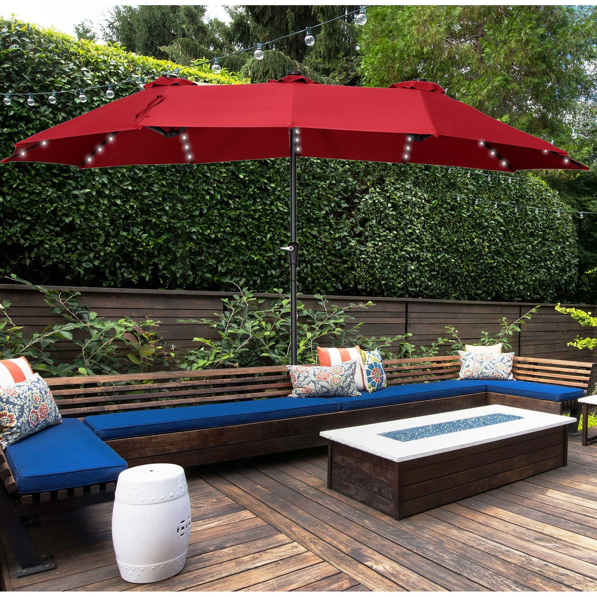 GDY 15 FT Outdoor Rectangle Umbrella with 48 pieces Solar LED light (Optional Base Sold Separately)