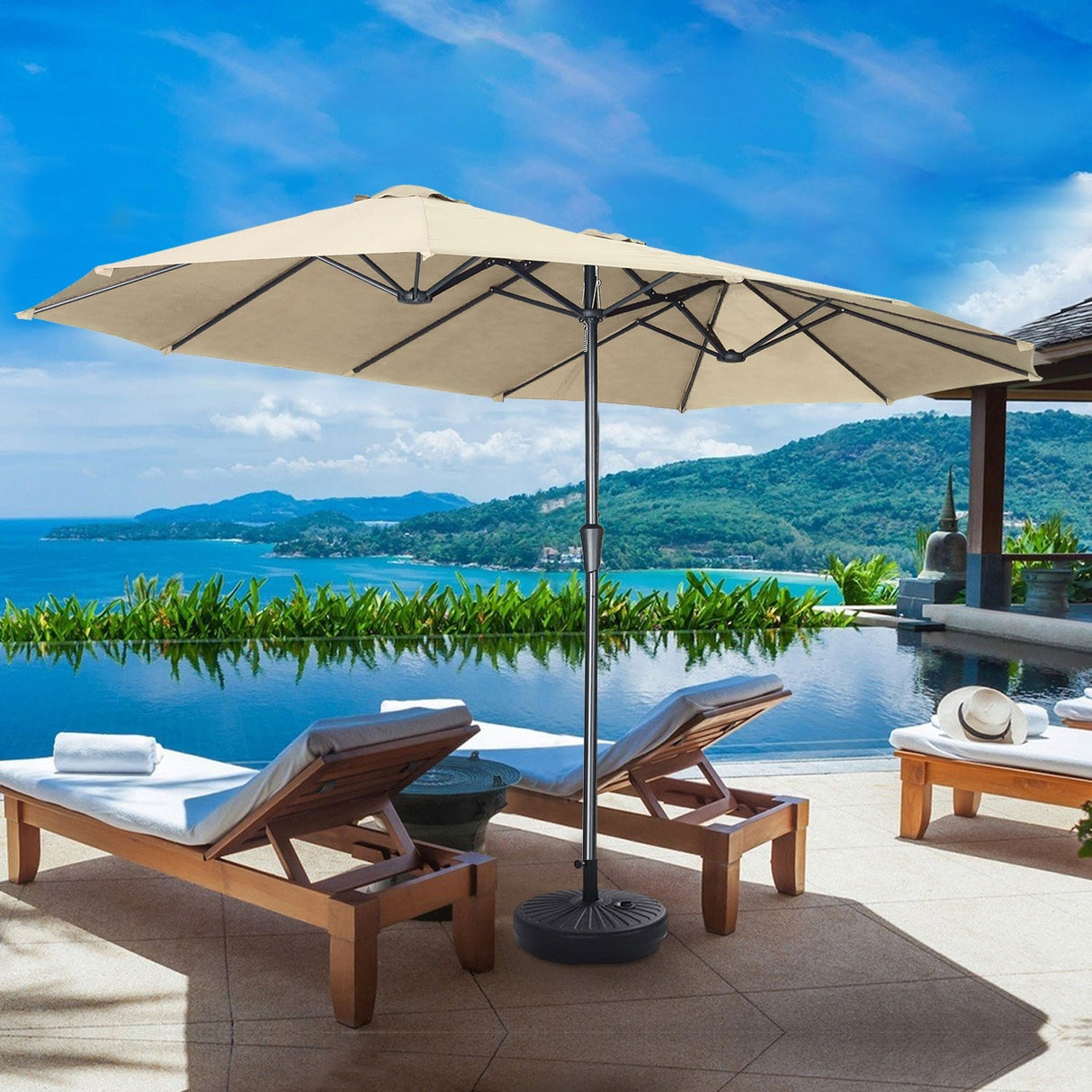 GDY 15FT Three Sided Roof Rectangle Large Patio Umbrella （No Base）