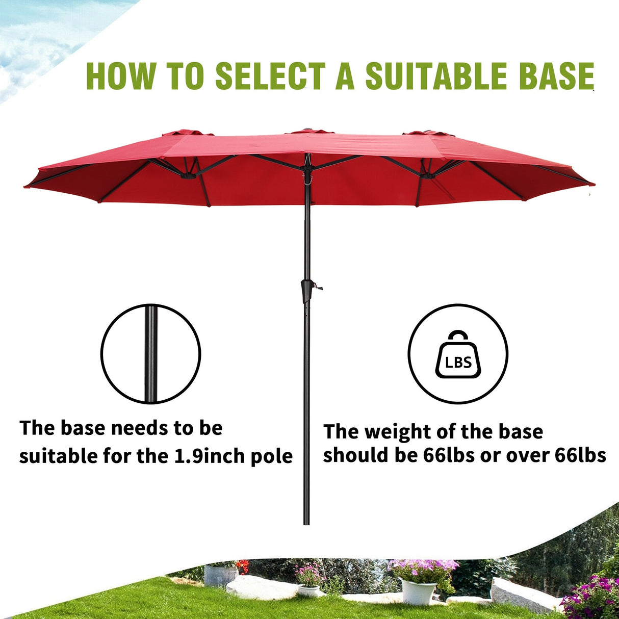 GDY 15FT Three Sided Roof Rectangle Large Patio Umbrella （No Base）