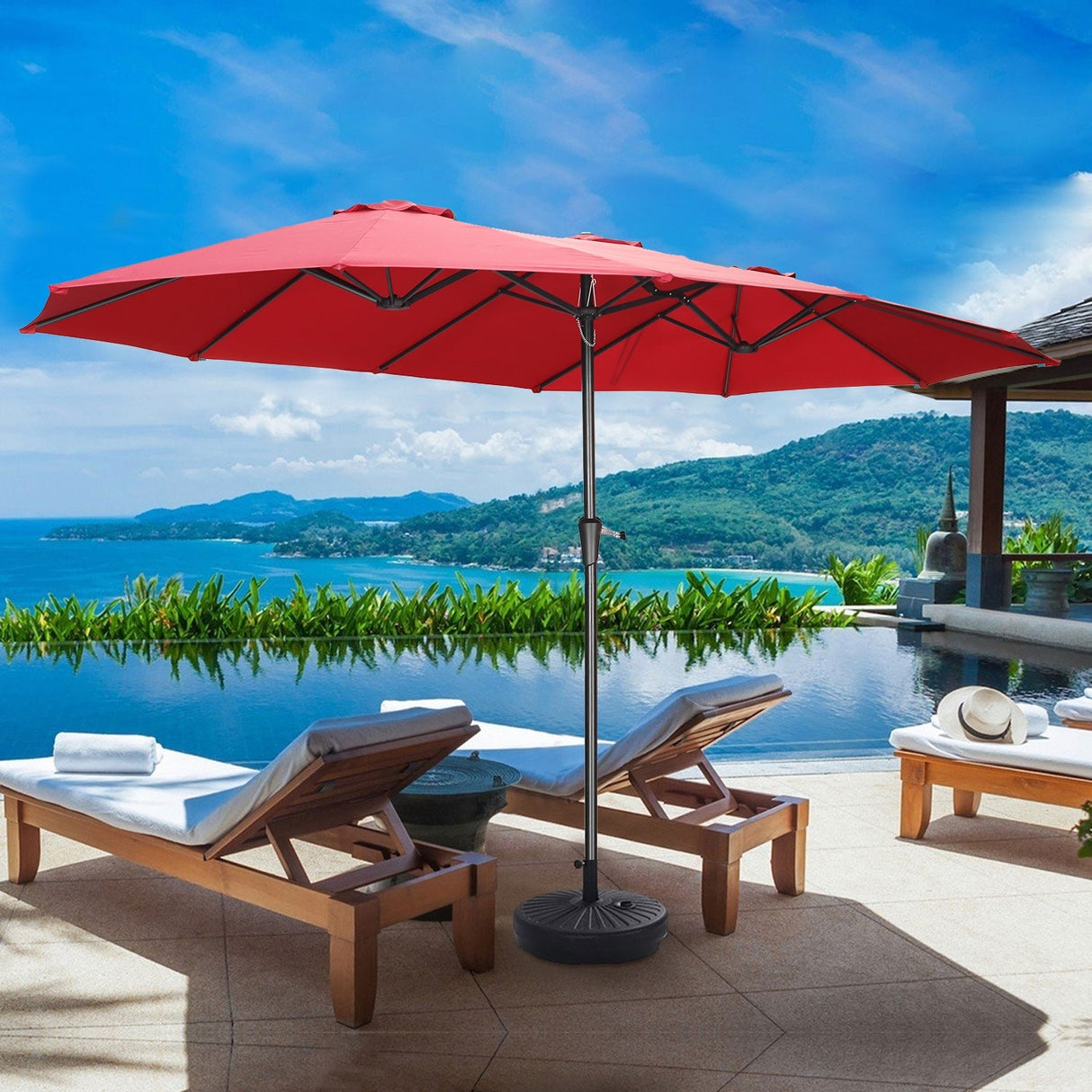 GDY 15FT Three Sided Roof Rectangle Large Patio Umbrella （No Base）