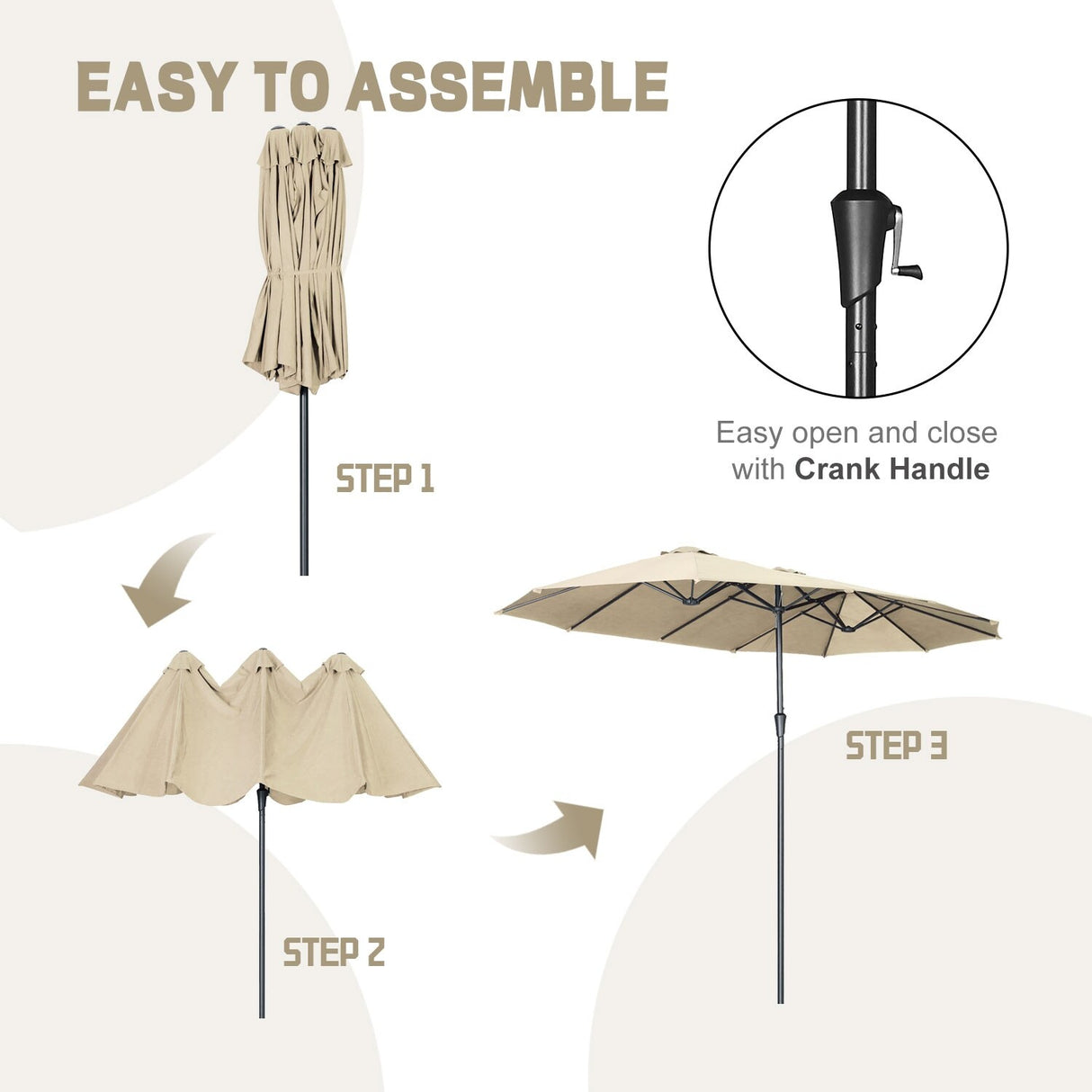 GDY 15FT Three Sided Roof Rectangle Large Patio Umbrella （No Base）