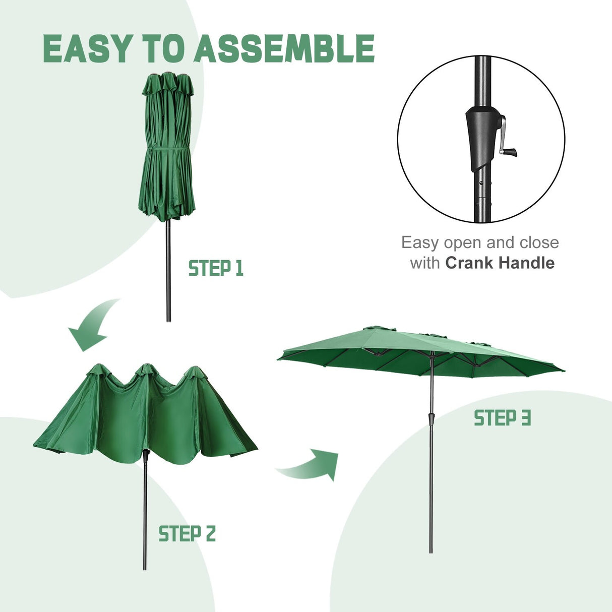 GDY 15FT Three Sided Roof Rectangle Large Patio Umbrella （No Base）