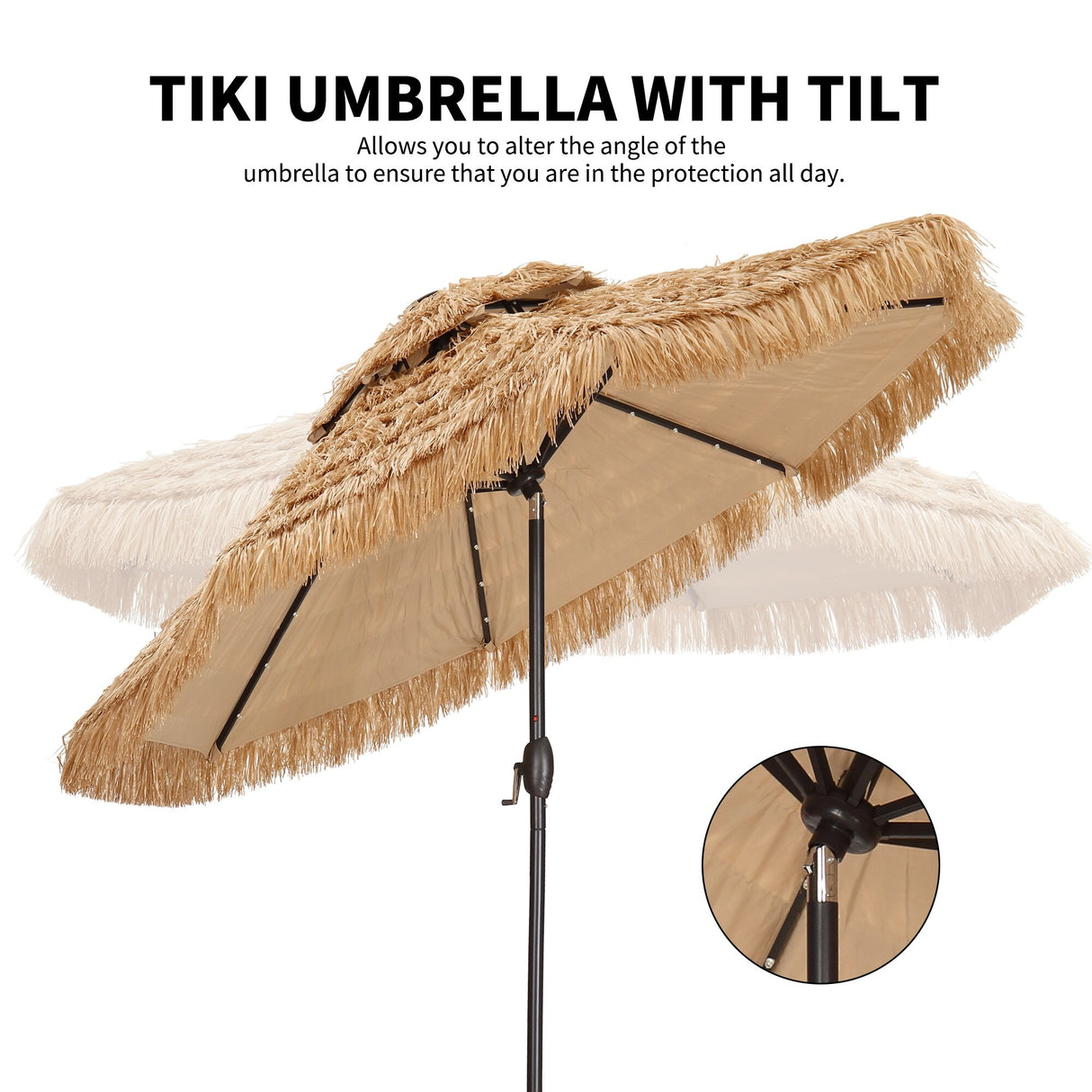 GDY 9 FT 32 LED Thatched Tiki Umbrella, Hawaiian Style Beach Patio Umbrellas for Garden Beach Pool