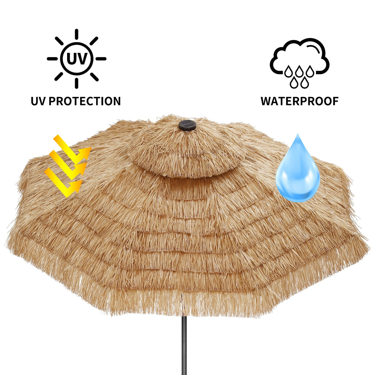 GDY 9 FT 32 LED Thatched Tiki Umbrella, Hawaiian Style Beach Patio Umbrellas for Garden Beach Pool