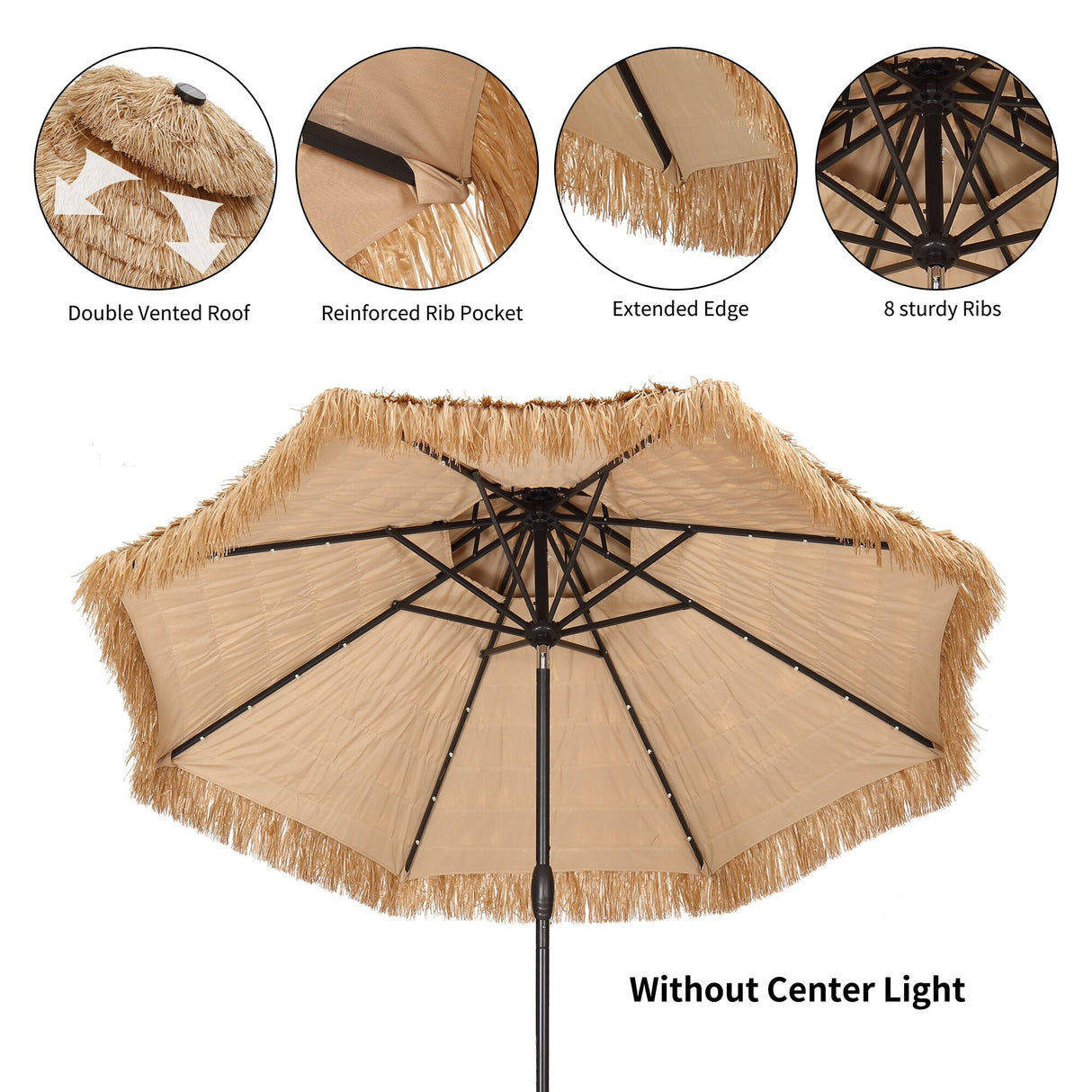GDY 9 FT 32 LED Thatched Tiki Umbrella, Hawaiian Style Beach Patio Umbrellas for Garden Beach Pool