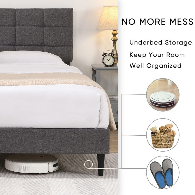 GEITIN Platform Bed Frame with Fabric Upholstered Headboard