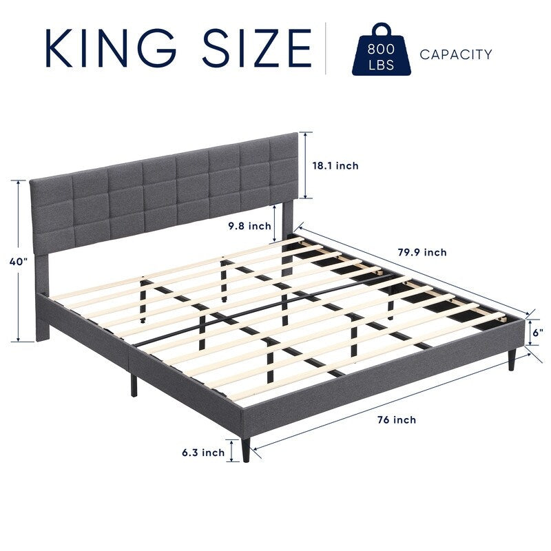 GEITIN Platform Bed Frame with Fabric Upholstered Headboard