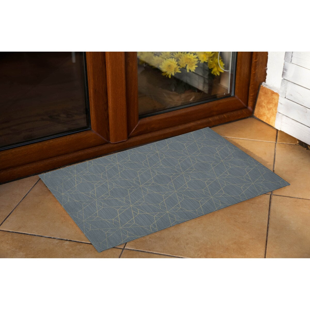 GEO BLUE with Rubberized non-slip Backing Indoor|Outdoor Mat By Kavka Designs