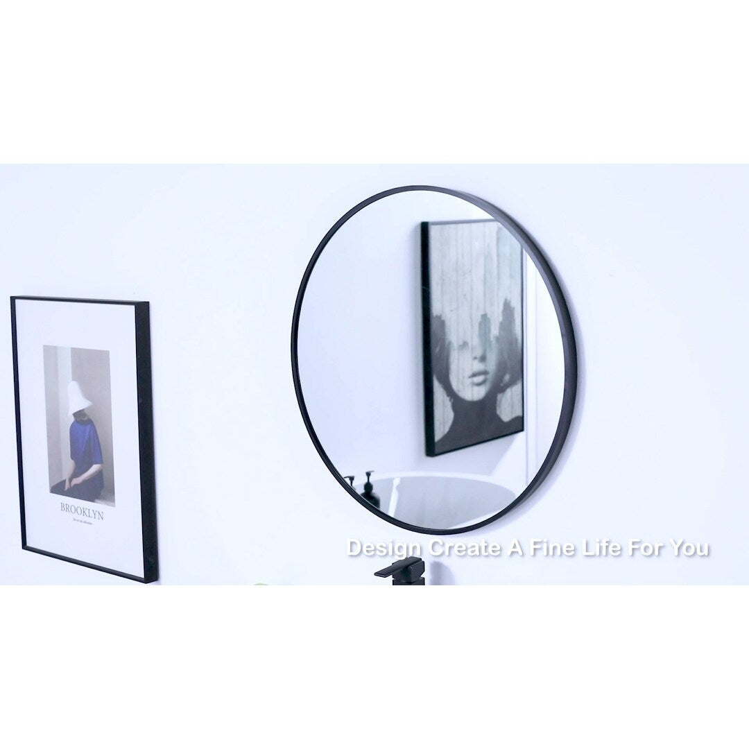 GIVINGTREE Bathroom Vanity Mirror Wall Mounted 24" Dia Round Black Metal Narrow Aluminium Alloy Frame Morden - N/A