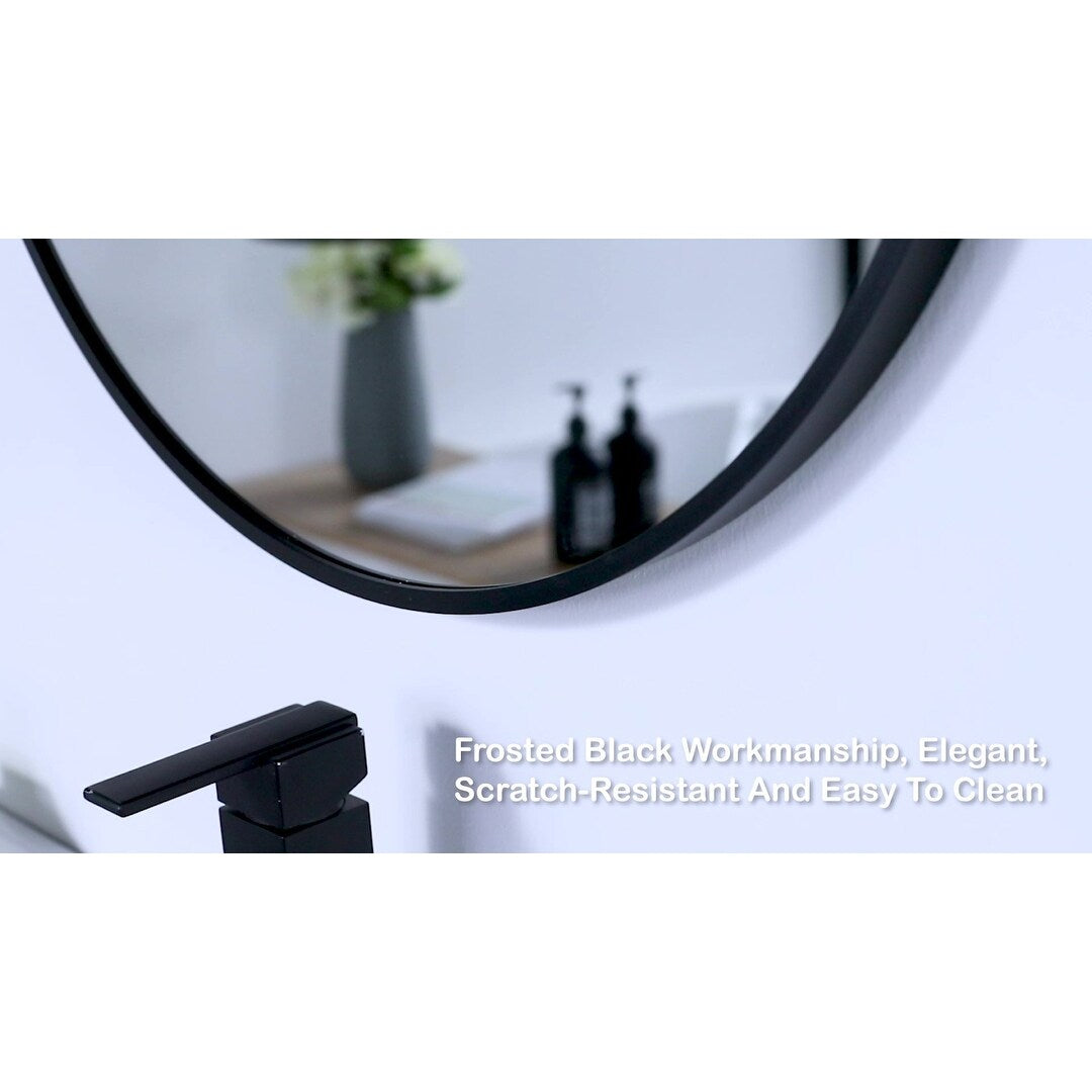 GIVINGTREE Bathroom Vanity Mirror Wall Mounted 24" Dia Round Black Metal Narrow Aluminium Alloy Frame Morden - N/A