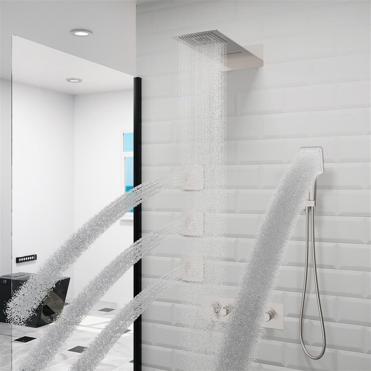 GIVINGTREE Luxury 4 Spray Patterns Thermostatic 23" Wall Mounted Rainfall Dual Shower Head With 3 Spray Heads（valve Included)