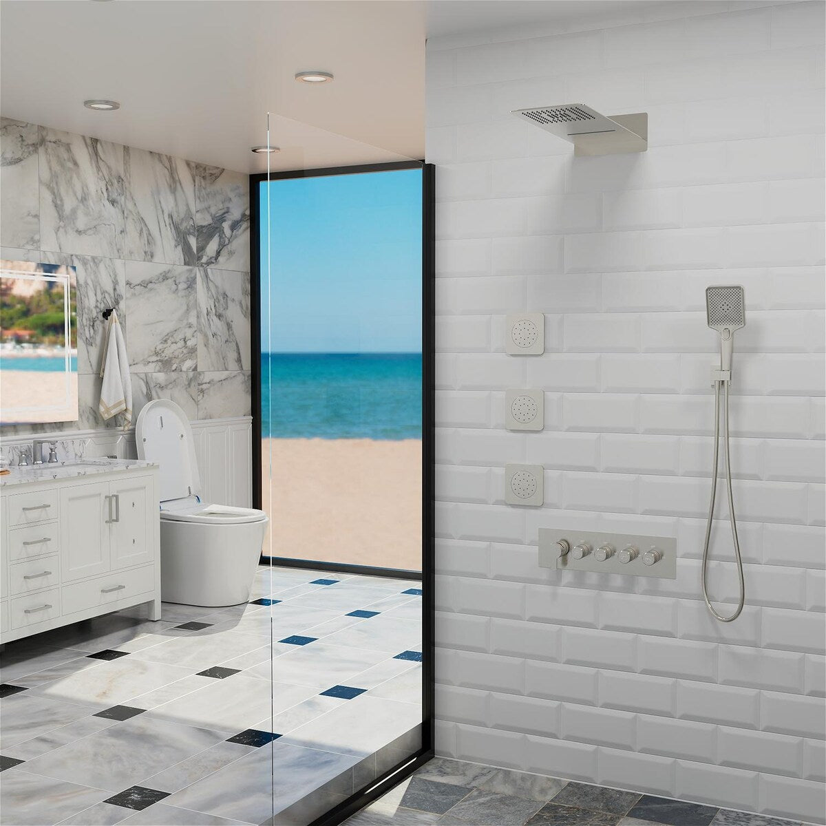 GIVINGTREE Luxury 4 Spray Patterns Thermostatic 23" Wall Mounted Rainfall Dual Shower Head With 3 Spray Heads（valve Included)