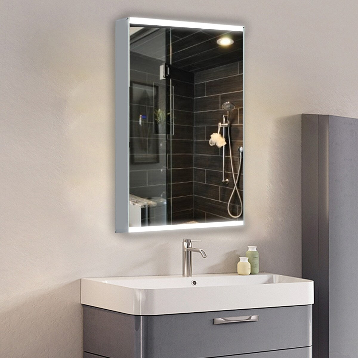 GIVINGTREE Medicine Cabinet Mirrors with 2 Adjustable Shelves (Hinge on the left to Open) Surface-mounted LED lights - N/A