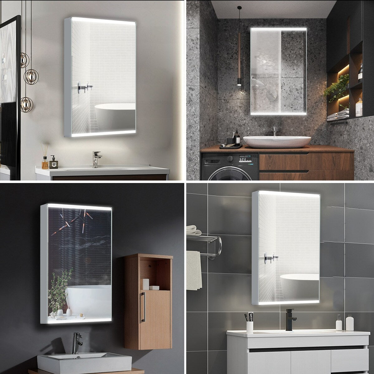 GIVINGTREE Medicine Cabinet Mirrors with 2 Adjustable Shelves (Hinge on the left to Open) Surface-mounted LED lights - N/A