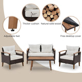 GO 4-Piece Garden Furniture, Patio Seating Set, PE Rattan Outdoor Sofa Set, Wood Table and Legs, Brown and Blue
