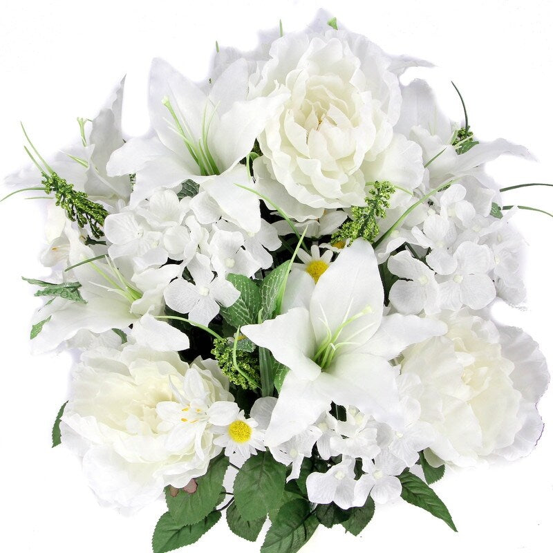 Artificial Full Hydrangea Mixed Bush, White , 24 Stems - GPB4307-WHITE