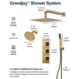 GRANDJOY Dual Shower Heads 12" Rainfall Thermostatic Shower System Faucet Set with Rough-in Valve