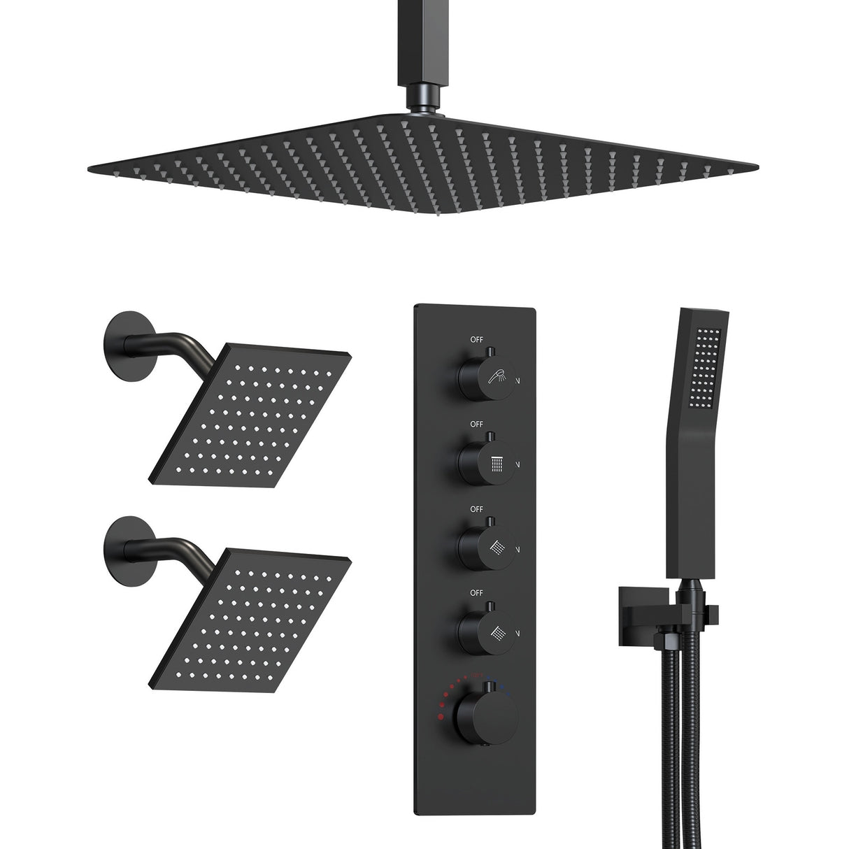 GRANDJOY High Pressure Shower Faucet System 16" Ceiling and dual 6" Wall Mounted Shower Head Combo Handheld Shower Spray