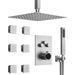 GRANDJOY Thermostatic Shower System 12 inch Ceiling Mount Shower Head 6 Body Jets Handheld Spray with Hose High Pressure
