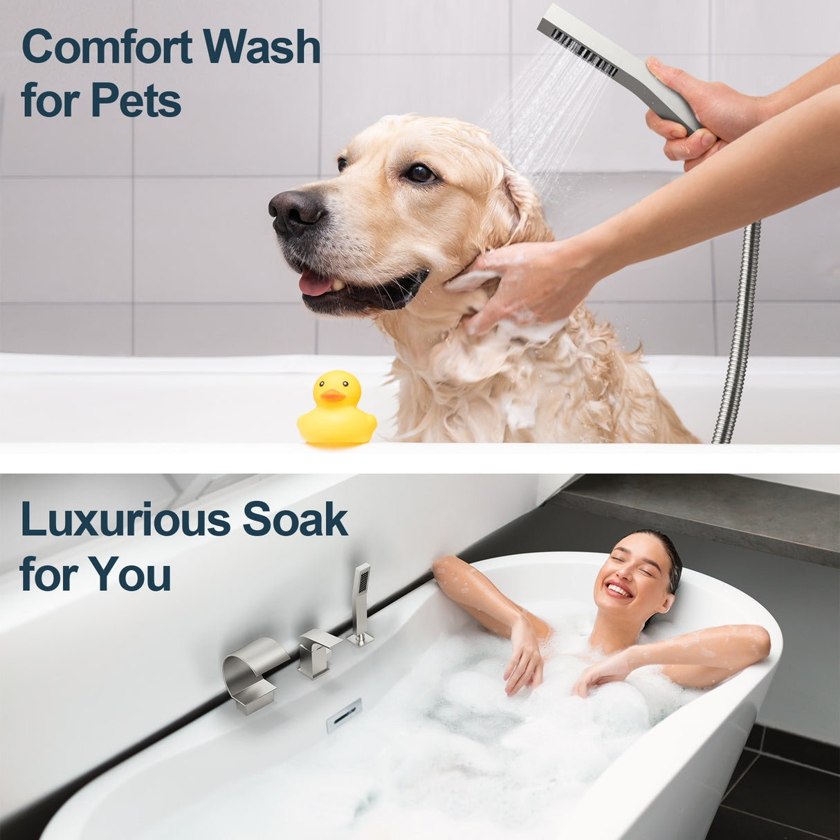 GRANDJOY Shower Faucet Set Deck Mount Bathtub Spout and Handheld Spray Combo High Pressure