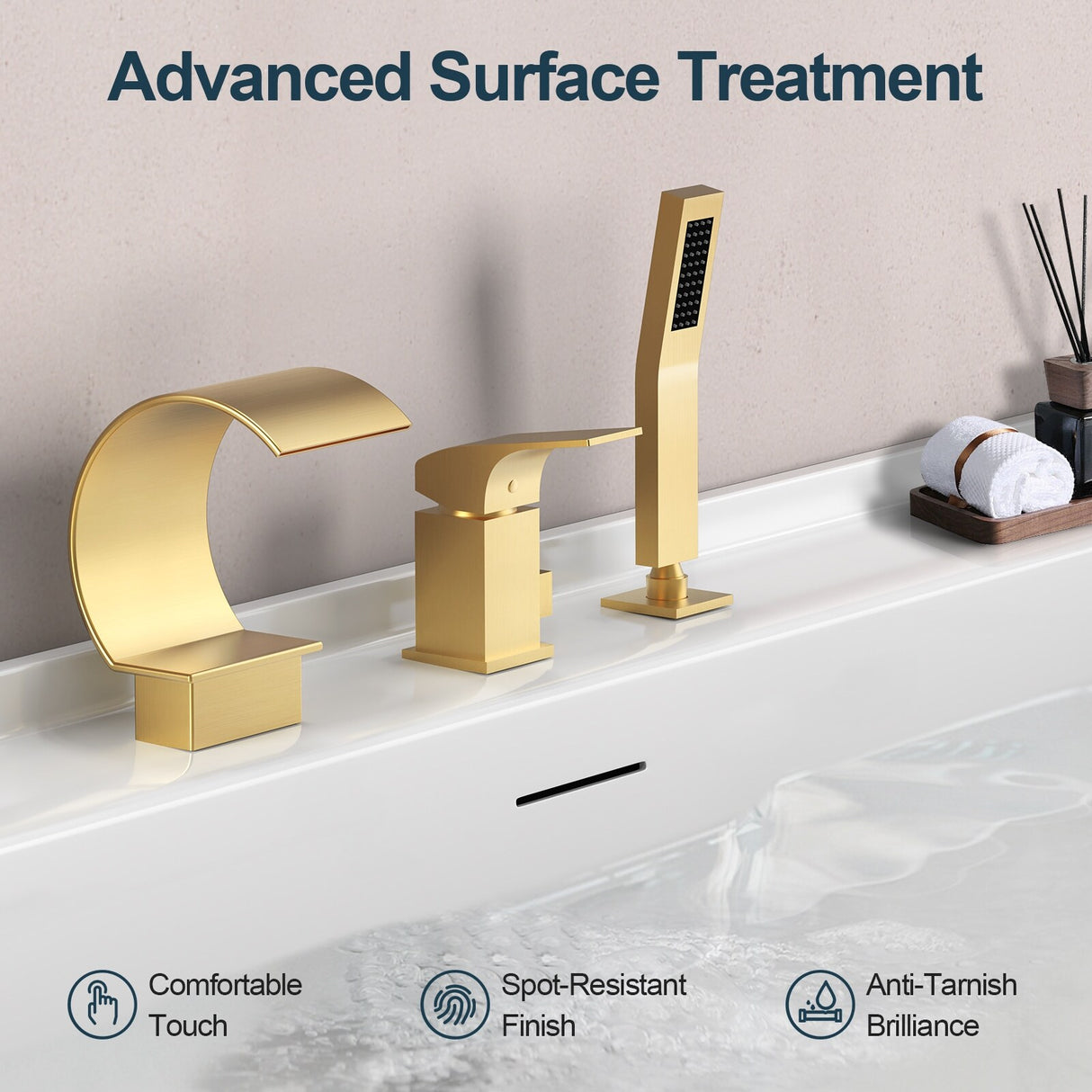 GRANDJOY Shower Faucet Set Deck Mount Bathtub Spout and Handheld Spray Combo High Pressure