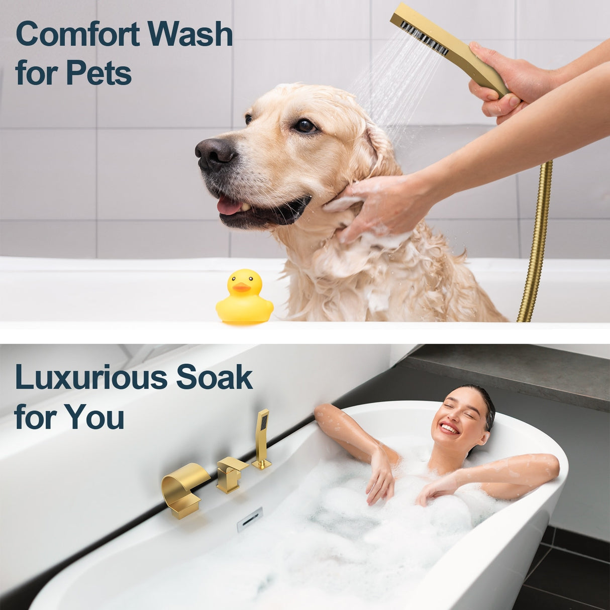 GRANDJOY Shower Faucet Set Deck Mount Bathtub Spout and Handheld Spray Combo High Pressure