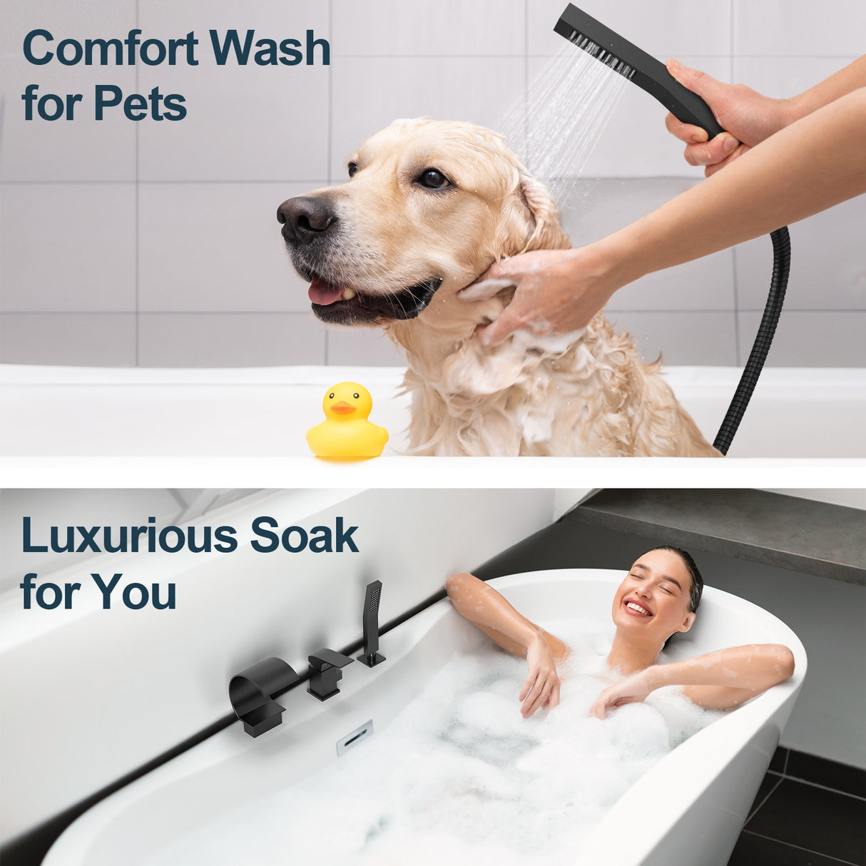 GRANDJOY Shower Faucet Set Deck Mount Bathtub Spout and Handheld Spray Combo High Pressure