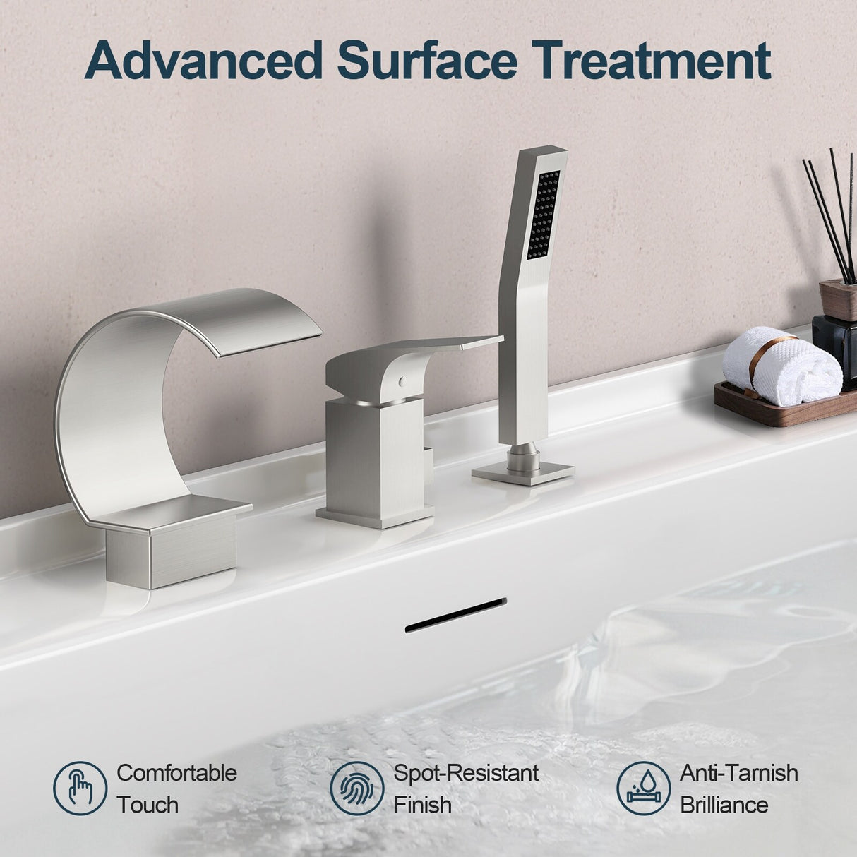 GRANDJOY Shower Faucet Set Deck Mount Bathtub Spout and Handheld Spray Combo High Pressure
